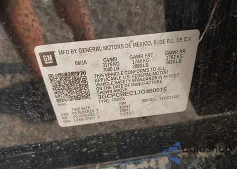 2018 Chevrolet Silverado 1500 1Lt from USA, damaged, VIN 3GCPCREC1JG460018